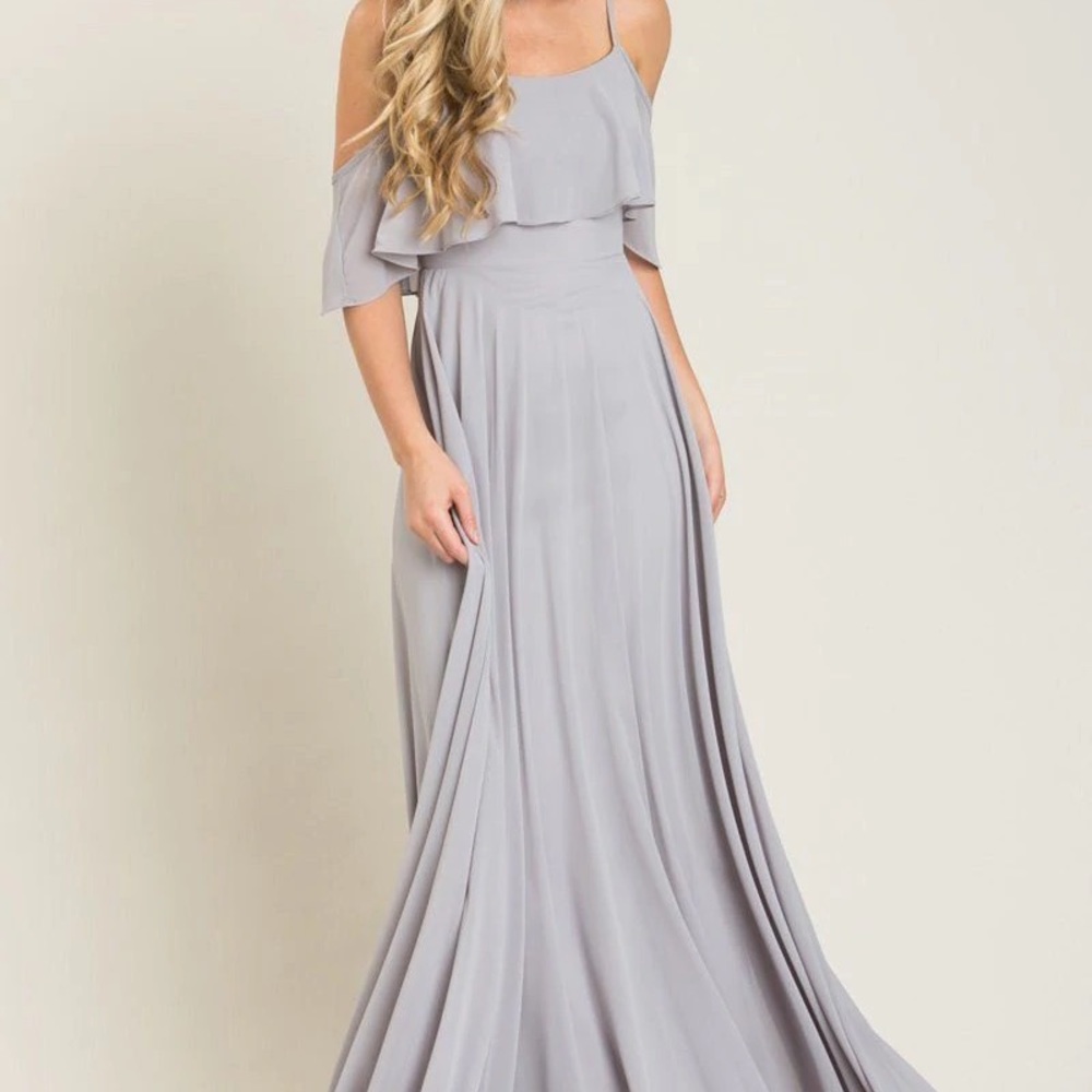 Morning Lavender Adele Grey Ruffle Maxi Dress